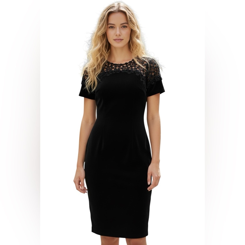 Elie Tahari Black Suzie Lace Cotton Trim Dress